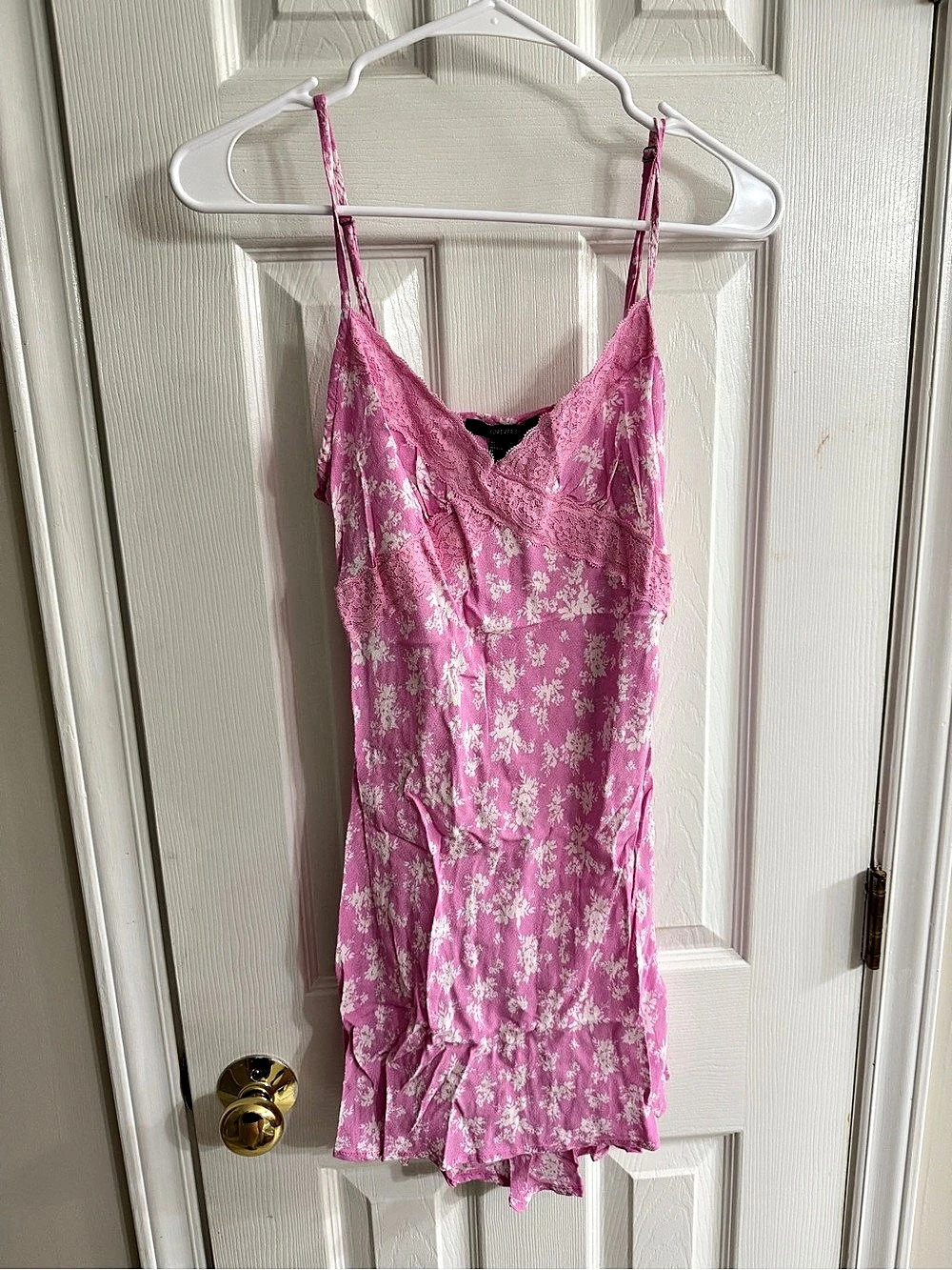 Forever 21 Floral Lace-Trim Slip Dress Pink & White Medium
